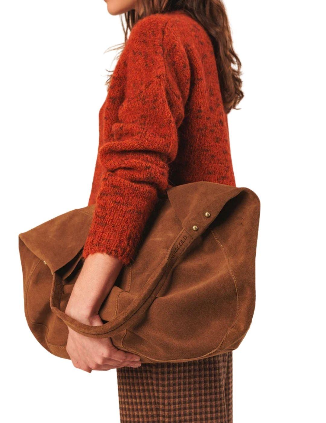 Bolso Tote Indi & Cold de serraje en marrón para mujer