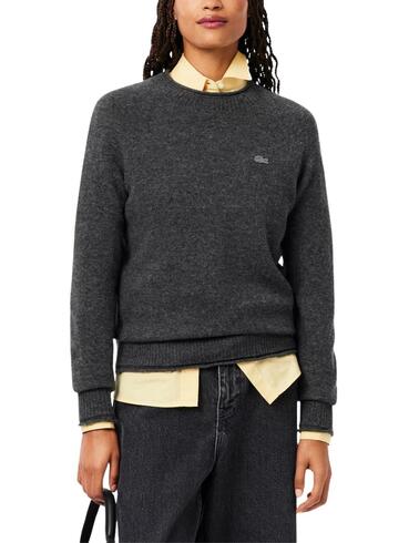 Jersey Lacoste de lana de  cuello redondo gris mujer