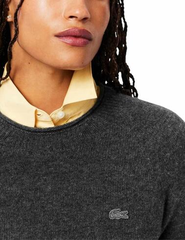 Jersey Lacoste de lana de  cuello redondo gris mujer