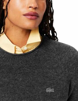 Jersey Lacoste de lana de  cuello redondo gris mujer