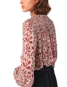 Camisa Indi & Cold con detalle smokk en viscosa con estampad