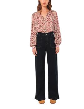 Camisa Indi & Cold con detalle smokk en viscosa con estampad