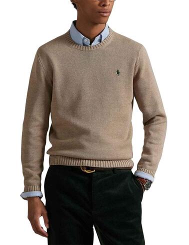 Jersey Polo Ralph Lauren de algodón con cuello redondo beige