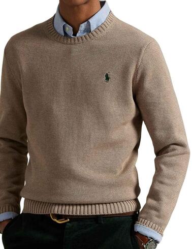 Jersey Polo Ralph Lauren de algodón con cuello redondo beige