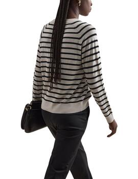 Jersey Decenio a rayas en beige con cuello redondo de mujer