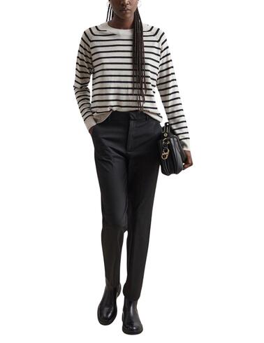 Jersey Decenio a rayas en beige con cuello redondo de mujer