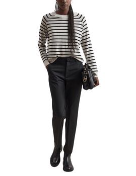Jersey Decenio a rayas en beige con cuello redondo de mujer