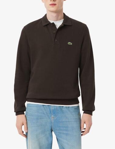 Sudadera Lacoste con cuello polo de canalé de hombre marrón