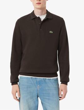 Sudadera Lacoste con cuello polo de canalé de hombre marrón