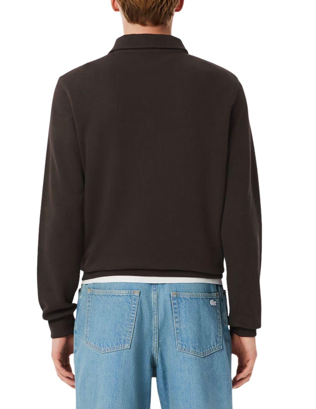 Sudadera Lacoste con cuello polo de canalé de hombre marrón