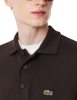 Sudadera Lacoste con cuello polo de canalé de hombre marrón