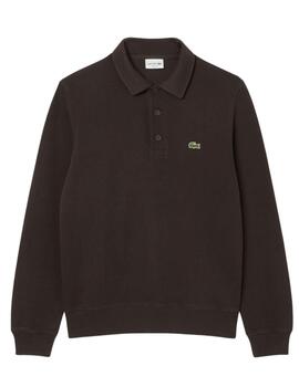 Sudadera Lacoste con cuello polo de canalé de hombre marrón