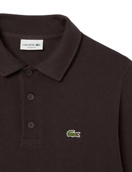 Sudadera Lacoste con cuello polo de canalé de hombre marrón