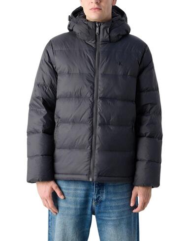 Chaqueta Calvin Klein de plumas con capucha en gris