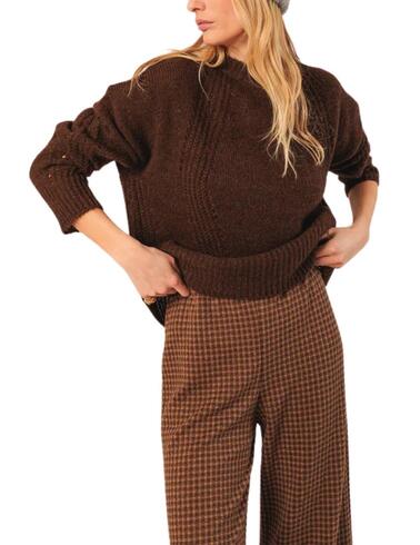 Jersey Indi & Cold de lana desagujados chocolate de mujer