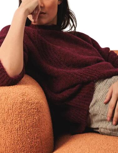 Jersey Indi & Cold de lana desagujados berenjena de mujer