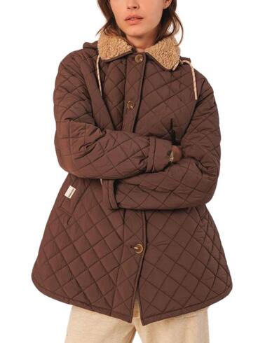 Abrigo acolchado Ind & Cold con capucha marron de mujer