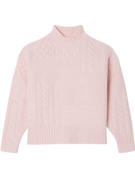 Jersey Lacoste de cuello alto de lana con efecto patchwork