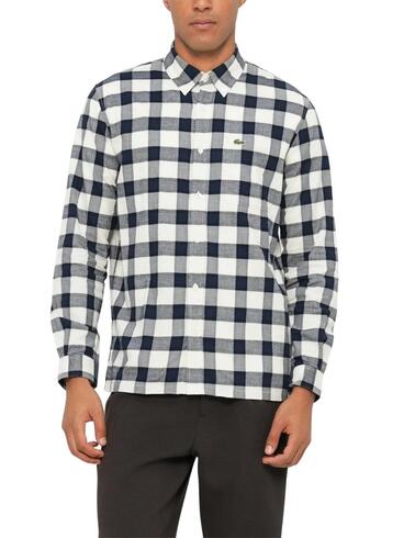 Camisa Lacoste de popelin con estampado a cuadros de hombre