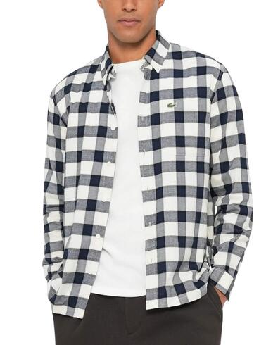 Camisa Lacoste de popelin con estampado a cuadros de hombre