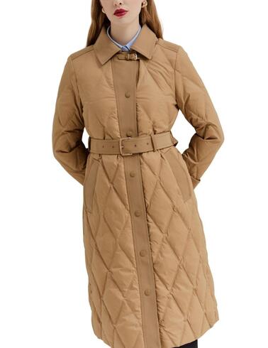 Gabardina acolchada Lion of Porches larga en camel de mujer