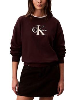 Sudadera Calvin Klein marrón para mujer de cuello redondo