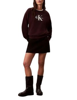 Sudadera Calvin Klein marrón para mujer de cuello redondo
