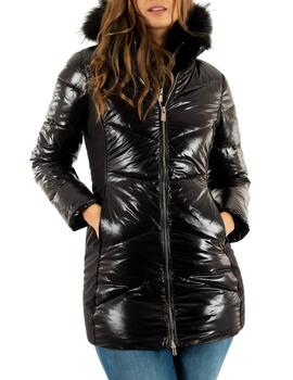 Abrigo Yes-Zee con capucha de pelo en negro de mujer