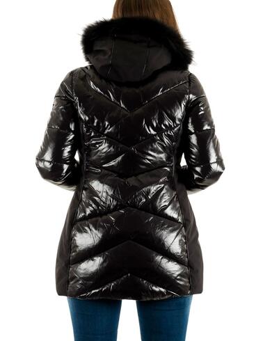 Abrigo Yes-Zee con capucha de pelo en negro de mujer