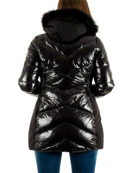 Abrigo Yes-Zee con capucha de pelo en negro de mujer