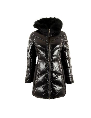 Abrigo Yes-Zee con capucha de pelo en negro de mujer