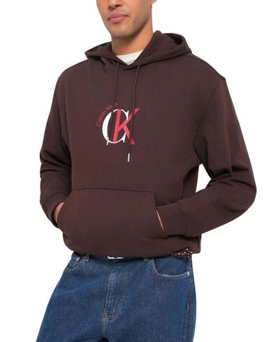 Sudadera Calvin Klein marrón con capucha para hombre