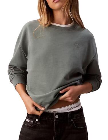 Sudadera Calvin Klein verde cuello redondo de mujer