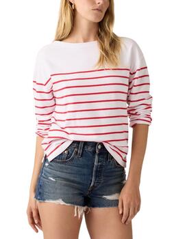 Jersey Levi's® depunto a rayas blanco y rojo fino mujer