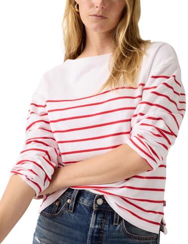 Jersey Levi's® depunto a rayas blanco y rojo fino mujer