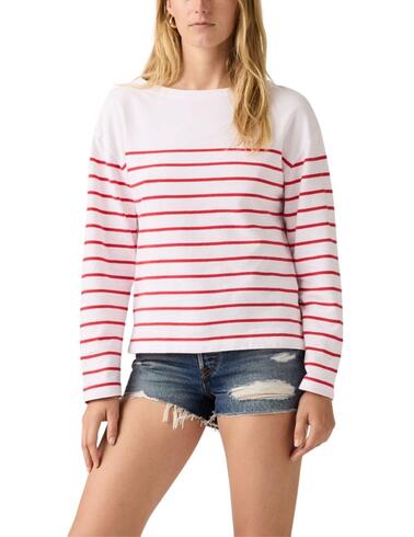 Jersey Levi's® depunto a rayas blanco y rojo fino mujer