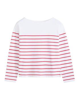 Jersey Levi's® depunto a rayas blanco y rojo fino mujer