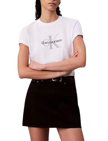 Camiseta Calvin Klein manga corta slim fit de mujer blanco