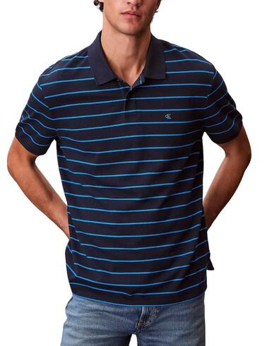 Polo Calvin Klein de manga corta a rayas para hombre azul