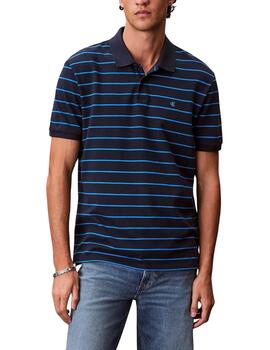Polo Calvin Klein de manga corta a rayas para hombre azul