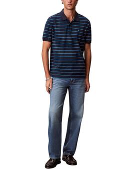 Polo Calvin Klein de manga corta a rayas para hombre azul