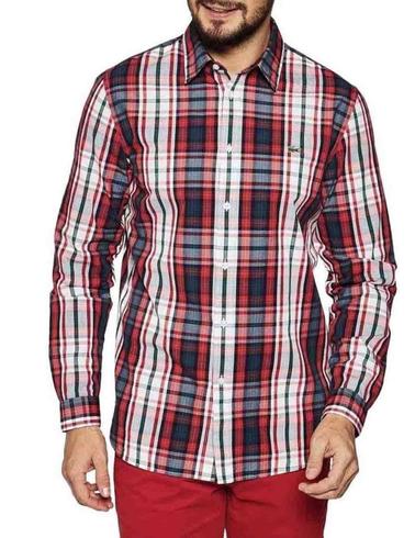 Camisa Lacoste manga larga cuadros rojos de hombre