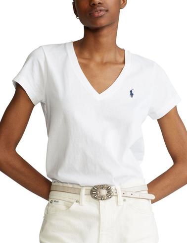 Camiseta Polo Ralph Lauren basica cuello pico blanco mujer