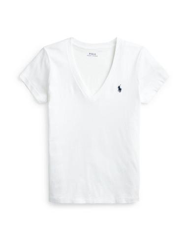 Camiseta Polo Ralph Lauren basica cuello pico blanco mujer