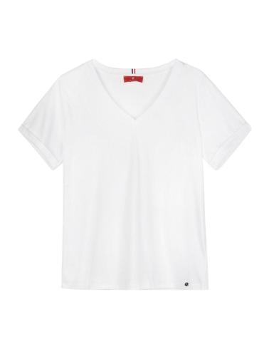 Camiseta Lion of Porches cuello pico blanca de mujer