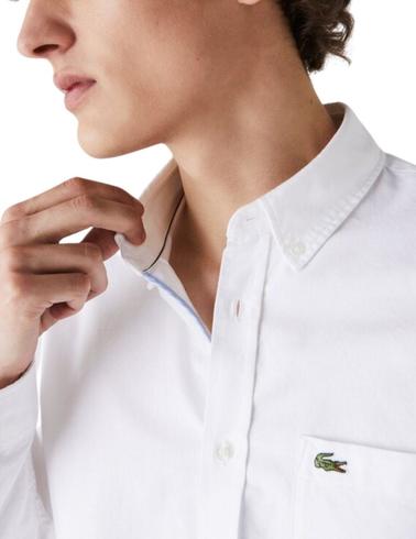 Camisa Lacoste de oxford de algodón liso de hombre blanca