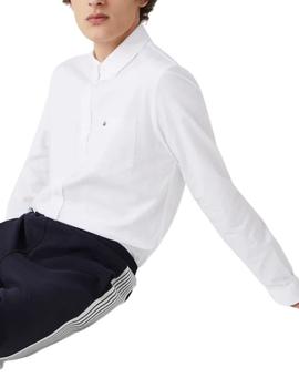 Camisa Lacoste de oxford de algodón liso de hombre blanca