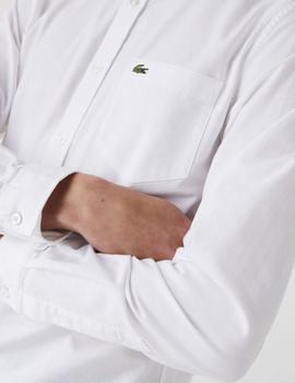 Camisa Lacoste de oxford de algodón liso de hombre blanca