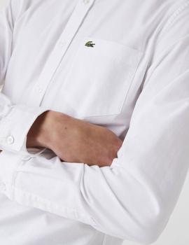 Camisa Lacoste de oxford de algodón liso de hombre blanca