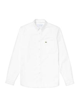 Camisa Lacoste de oxford de algodón liso de hombre blanca